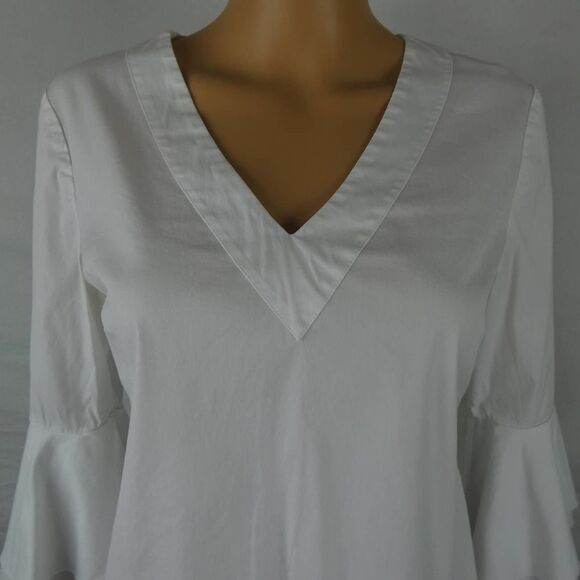 WHBM White House Black Market V Neck Bell Layered Sleeve Blouse Top Romantic 4 - Picture 3 of 11